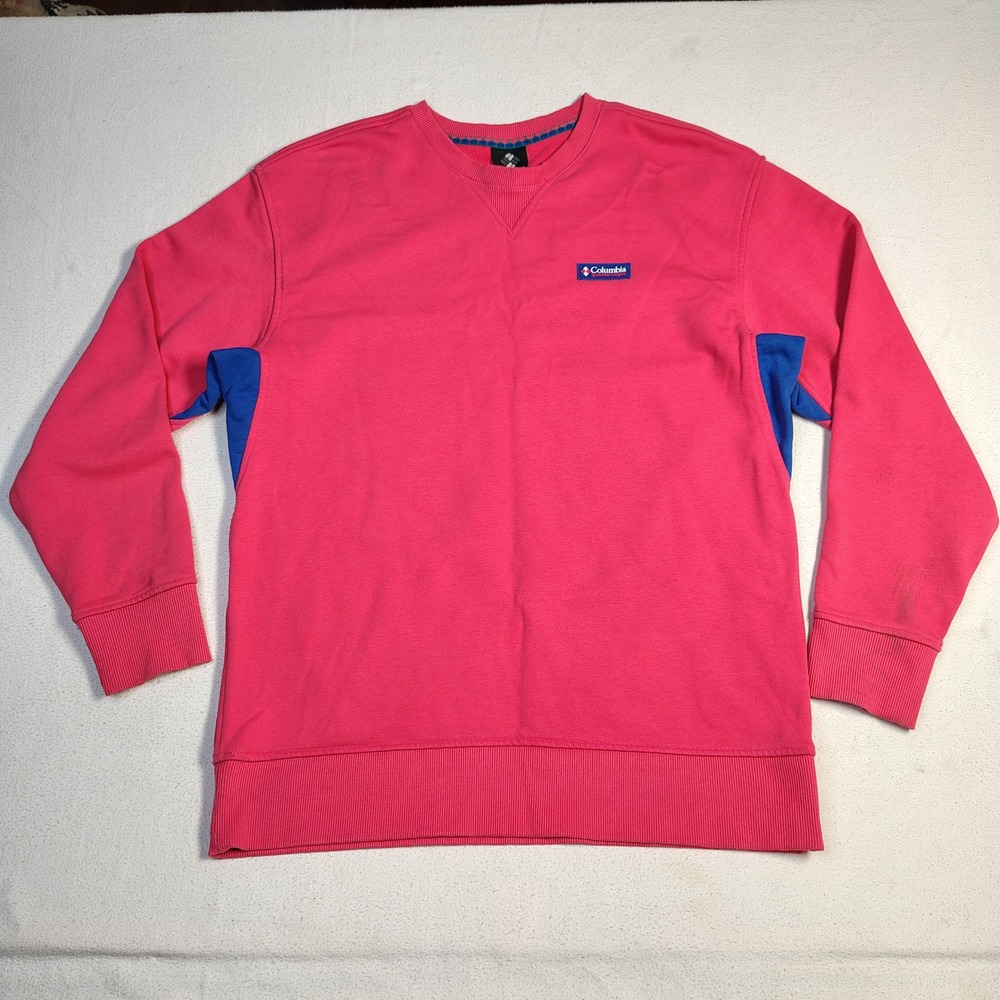 VINTAGE Columbia Sweatshirt Size L Pink Cotton Blend Colorblock Retro Pullover